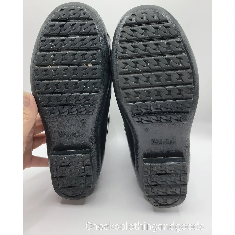 Michael Kors Black Monogram Leather Rubber Duck Boots Ankle Rain Snow Womens 9